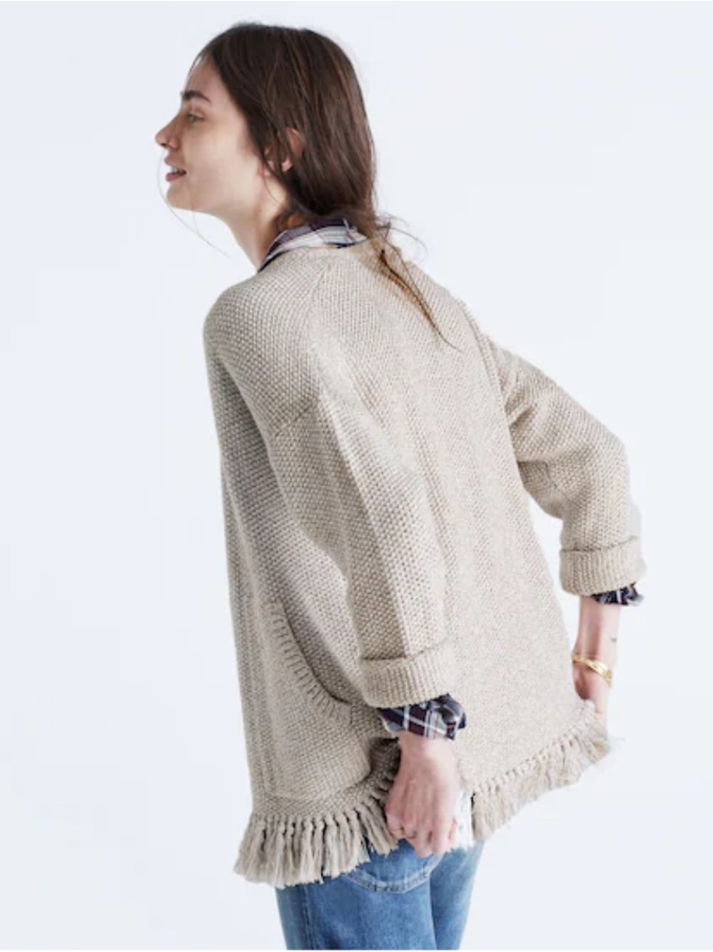 Fringed Hem Chunky Knit Sweater - Cream - Madewell MEMENTO fringe cardigan small